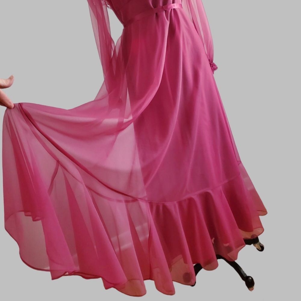Vintage 1970s Magenta Chiffon Long Sleeve Victorian Maxi Dress XS Prairie - Picture 5 of 13